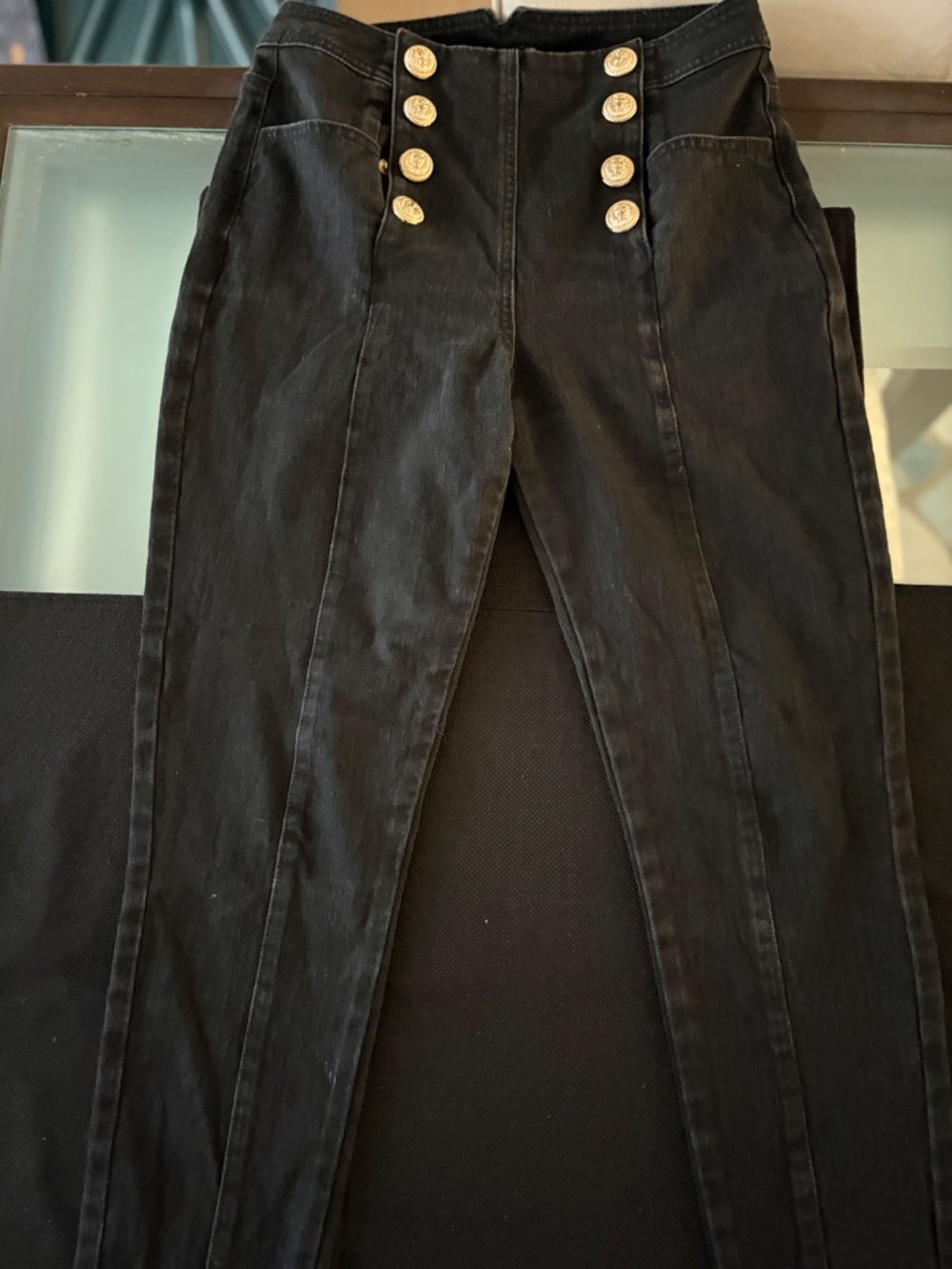 J. McLaughlin Hastings High waisted black jeans with gold buttons Size 6